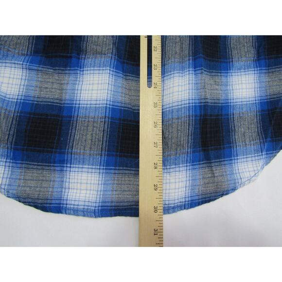 Lands'End Blue Plaid Top size 14 Boho Country Barn Aquestrian Outdoor Nautical - Picture 6 of 7